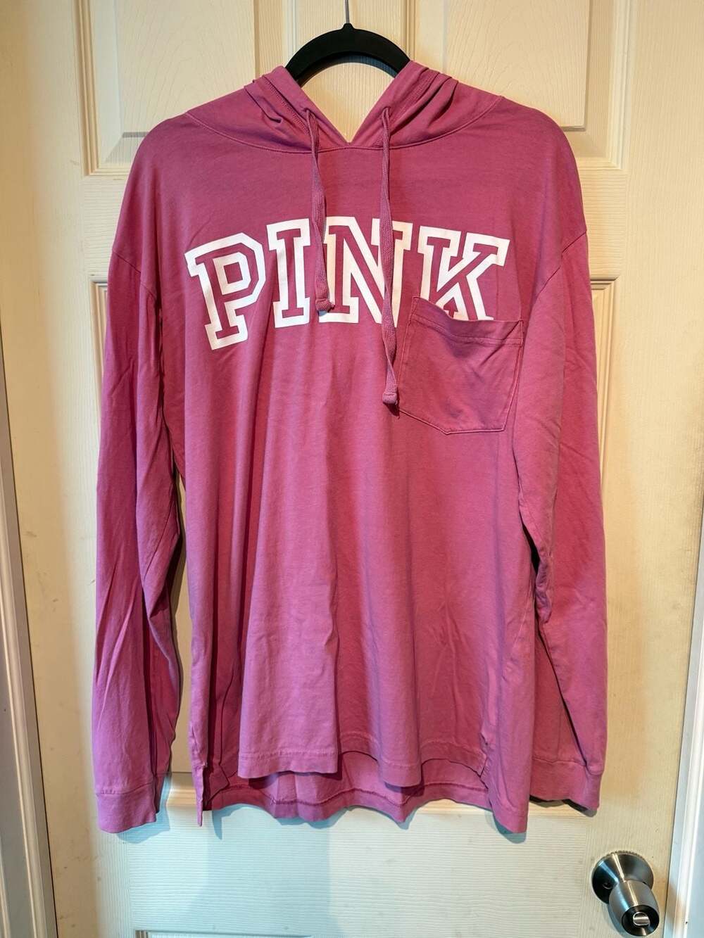 Pink Victoria's Secret Long Sleeve Hoodie Size L Pink Pocket Logo Top